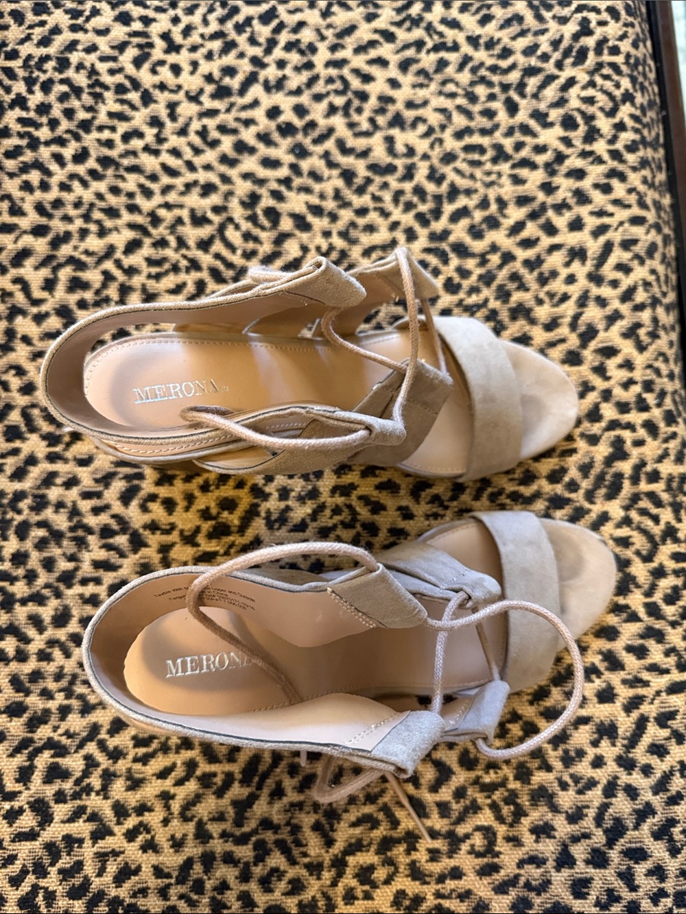 Merona Taupe Suede Block Heel Lace-Up Sandals
